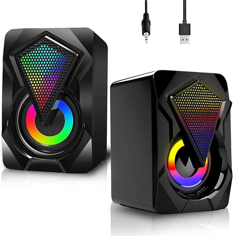 Forev FV-209 Computer Gaming Speakers - 3W*2 RGB Lights Wired Stereo Mini - 3.5mm Jack + 2.0 USB Powered For Gaming/Movie/Music/PC/Laptop - Image 4