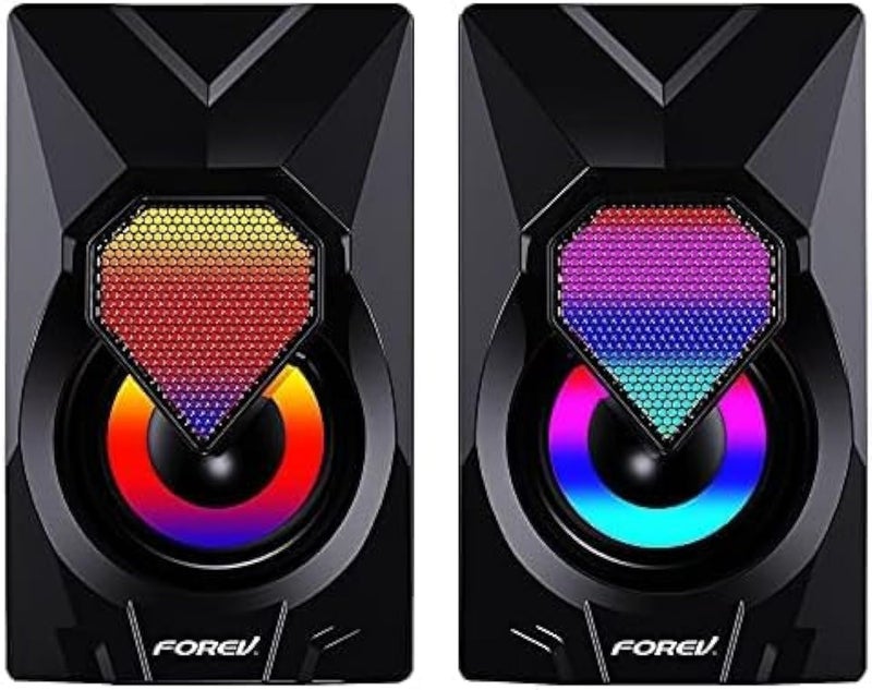 Forev FV-209 Computer Gaming Speakers - 3W*2 RGB Lights Wired Stereo Mini - 3.5mm Jack + 2.0 USB Powered For Gaming/Movie/Music/PC/Laptop - Image 2