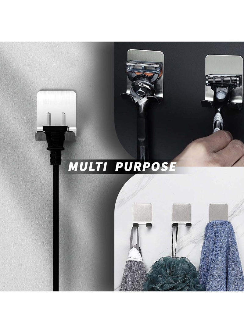 Razor Holder Shaver Hook Hanger Stand(4 Pack)Self Adhesive Stainless Steel Heavy Duty Utility Storage Hook,Shower Hook for Razor,Bathroom Kitchen Organizer for Plug Robe Towel Loofah Bathrobe Coat - Image 2