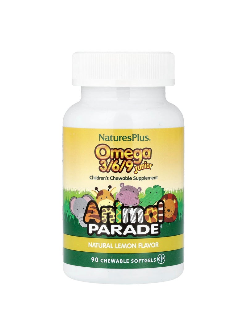 Animal Parade, Omega 3/6/9 Junior, Natural Lemon, 90 Chewable Softgels