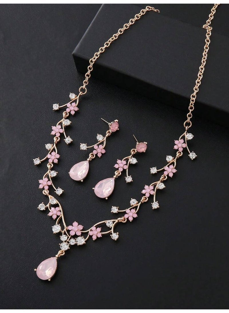 Luxury Women’s Jewelry Set Including Earrings and a Necklace, Featuring an Elegant Design for Brides and Special Occasions, in Light Pink That Adds Shine and Charm to Your Look. - Image 2