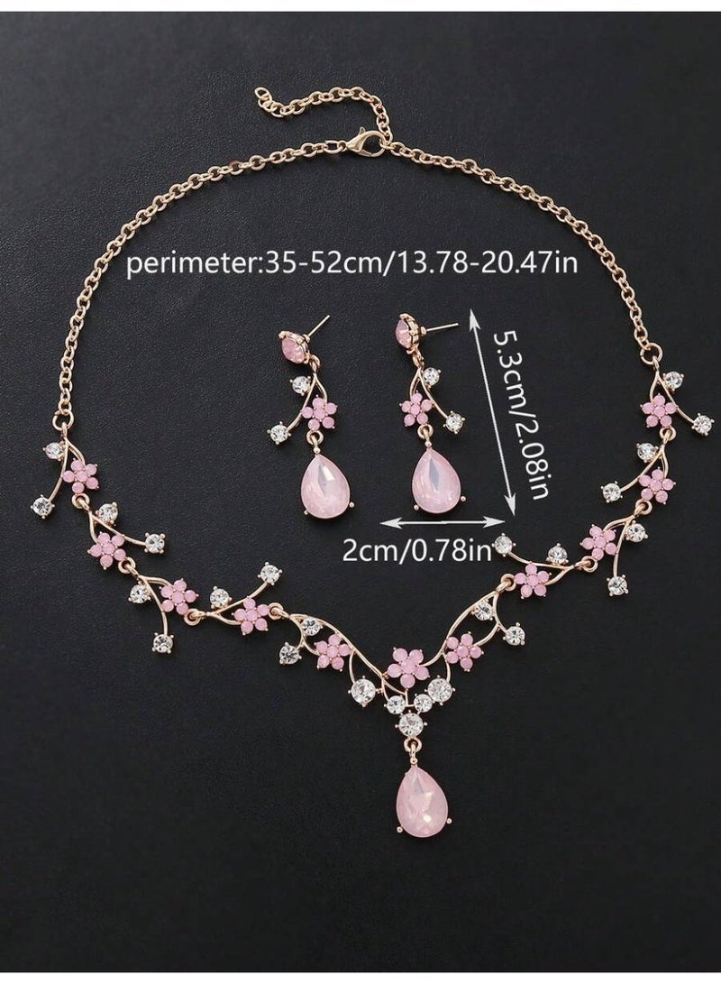 Luxury Women’s Jewelry Set Including Earrings and a Necklace, Featuring an Elegant Design for Brides and Special Occasions, in Light Pink That Adds Shine and Charm to Your Look. - Image 5