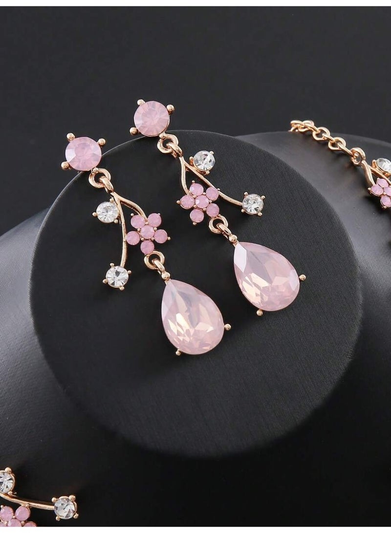 Luxury Women’s Jewelry Set Including Earrings and a Necklace, Featuring an Elegant Design for Brides and Special Occasions, in Light Pink That Adds Shine and Charm to Your Look. - Image 4
