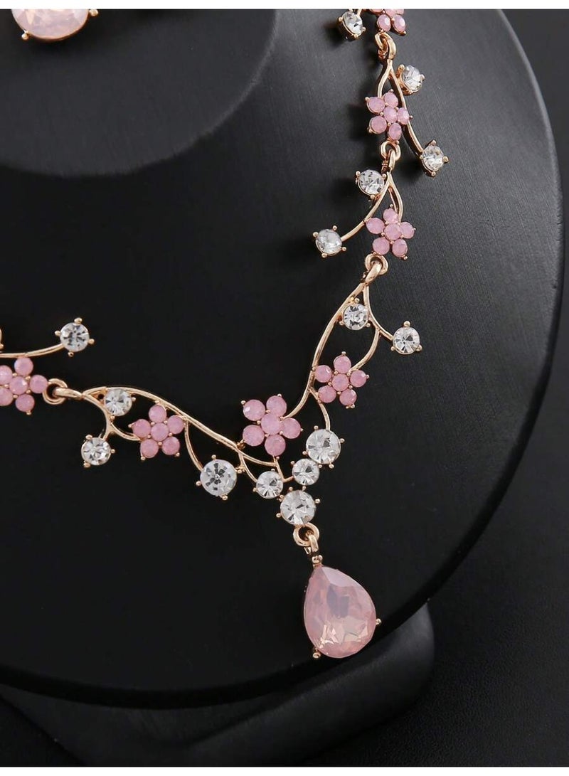Luxury Women’s Jewelry Set Including Earrings and a Necklace, Featuring an Elegant Design for Brides and Special Occasions, in Light Pink That Adds Shine and Charm to Your Look. - Image 3