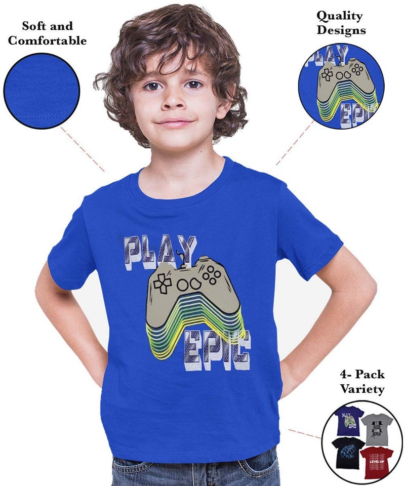 BROOKLYN VERTICAL 4-Pack Boys Short Sleeve Crew Neck T-Shirt with Chest Print | Soft Cotton Sizes 6-20… Grey - Image 5