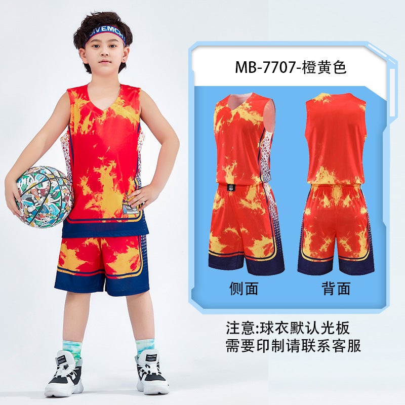 Generic Childrens basketball clothes boys suit quick-drying breathable competition training clothes girls summer competition clothes suit 7707 orange yellow light board 