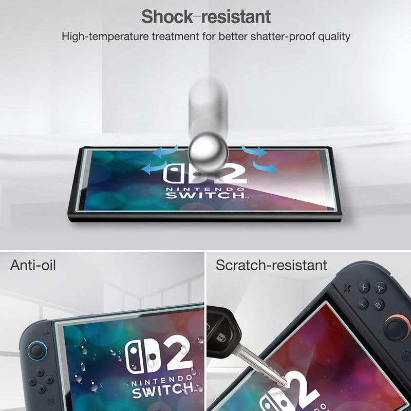 بروكاس حزمة ProCase المكونة من 3 واقيات شاشة متوافقة مع Nintendo Switch 2 لعام 2025، واقي شاشة من الزجاج المقوى بحواف مستديرة، واقي شاشة زجاجي حقيقي لجهاز Nintendo Switch مقاس 7.9 بوصة لعام 2025 - Image 5