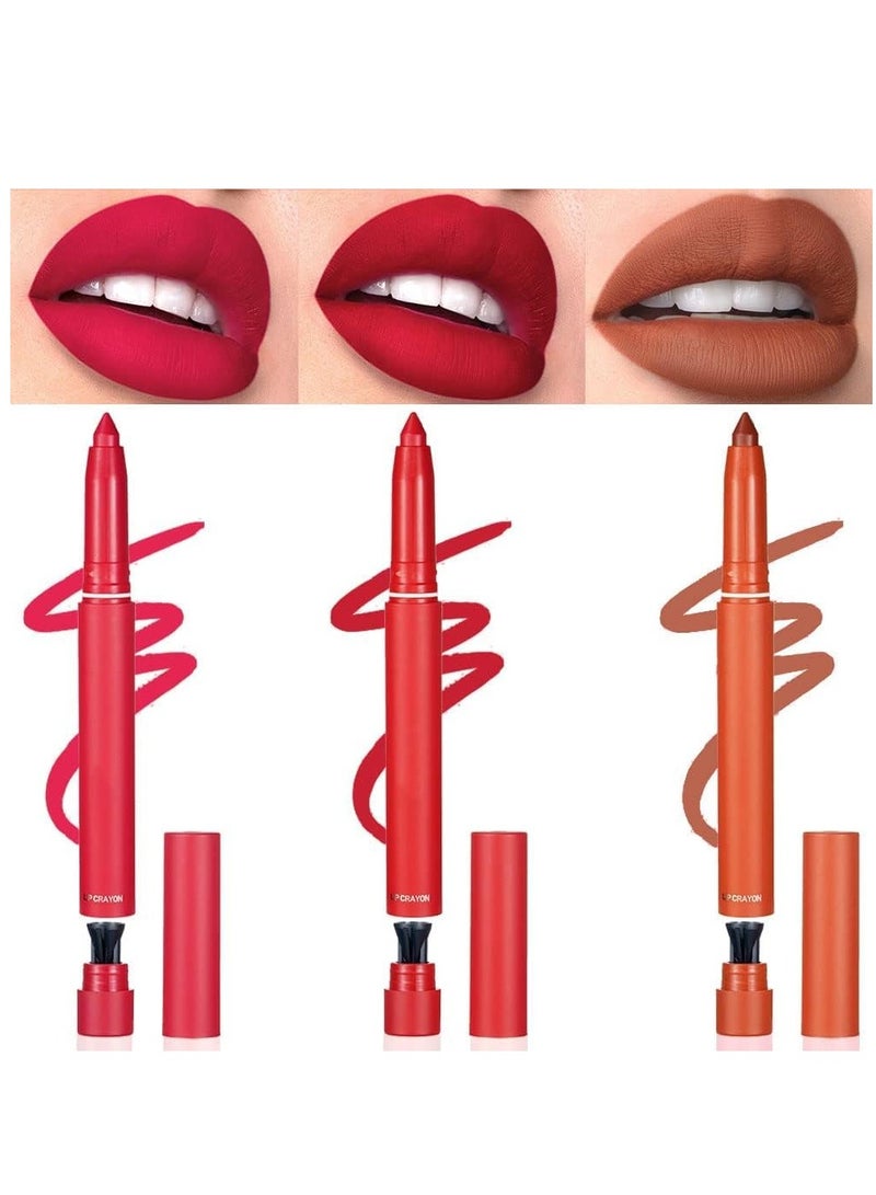 Matt Nude Lipstick and Lipliner Set with Built-in Sharpener - Waterproof, Nourishing, Buildable Velvet Lip Crayon and Pencil Collection in 3 Shades for Perfect Lip Makeup. - Image 1