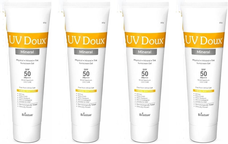 Brinton Brinton UV Doux Mineral Sunscreen Gel  100 MineralPhysical Sunscreen SPF 50 PA  BroadSpectrum UVA  UVB Protection  Tinted Formula No White Cast  NonComedogenic  OilFree  50g x 4 - Image 1