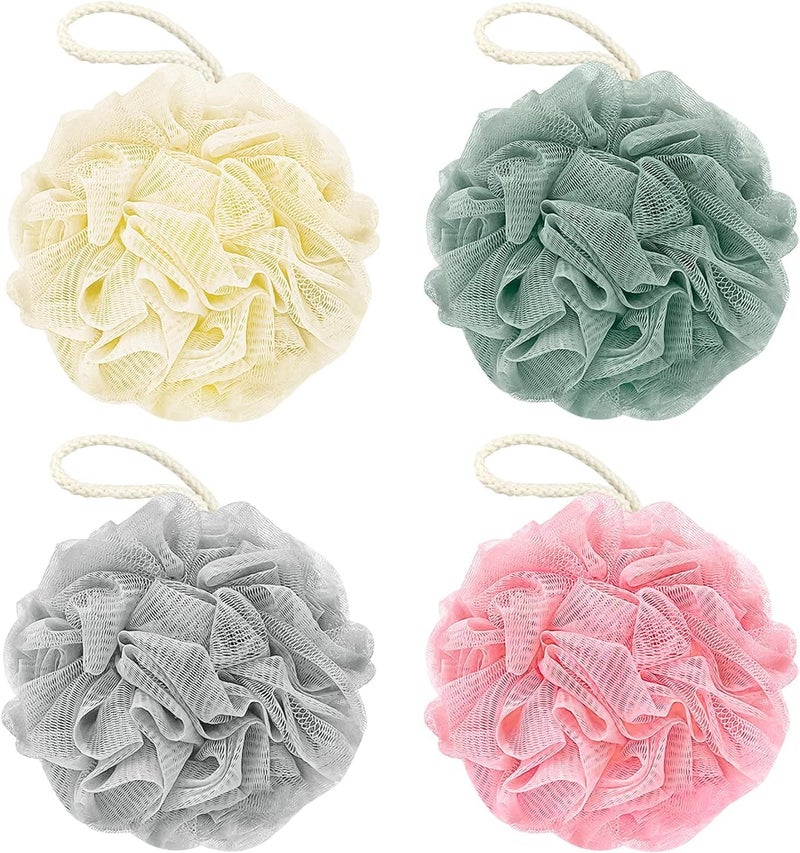 KBS Bath Sponge Round Loofah, Extra Large and Fluffy Mesh, 4.5 Inch, Yellow and Purple, 2 Pack with Large Bathing Loofah (MULTI-REGULAR, PACK OF 4) - Image 1