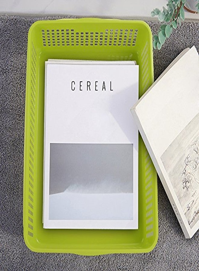 Cand 6 Packs Plastic A4 Paper Storage Baskte Tray for File, Paper, Letter, Green & Blue - Image 5