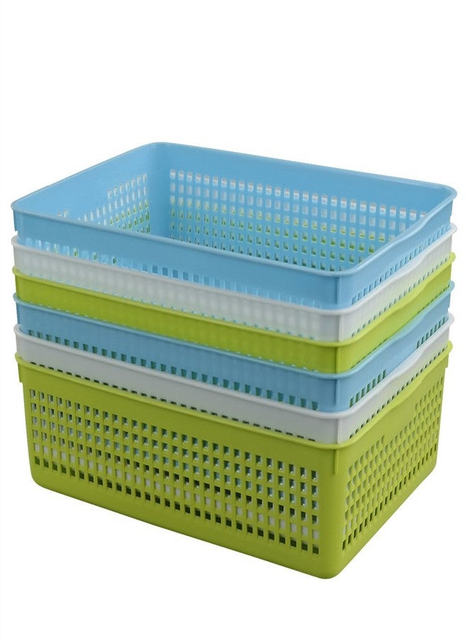 Cand 6 Packs Plastic A4 Paper Storage Baskte Tray for File, Paper, Letter, Green & Blue - Image 1