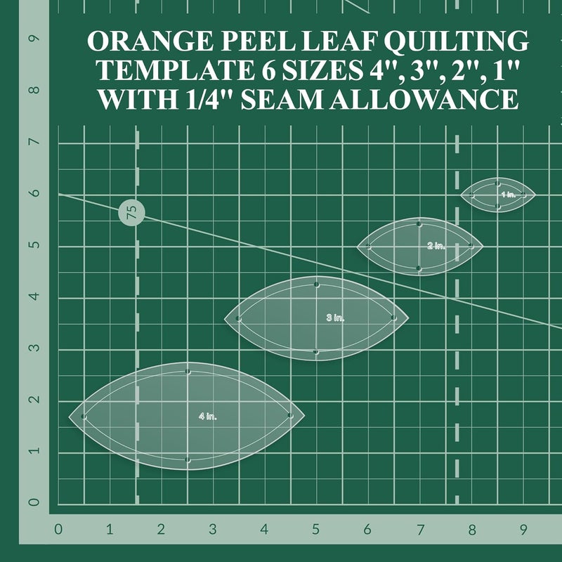 LaserThing Orange Peel Leaf Quilting Template Set | Essential Quilting Supplies for Leaf-Shaped Designs | Includes Sizes 4", 3", 2", 1" | 1/8 Clear Acrylic | Features 1/4" Seam Allowance - Image 3