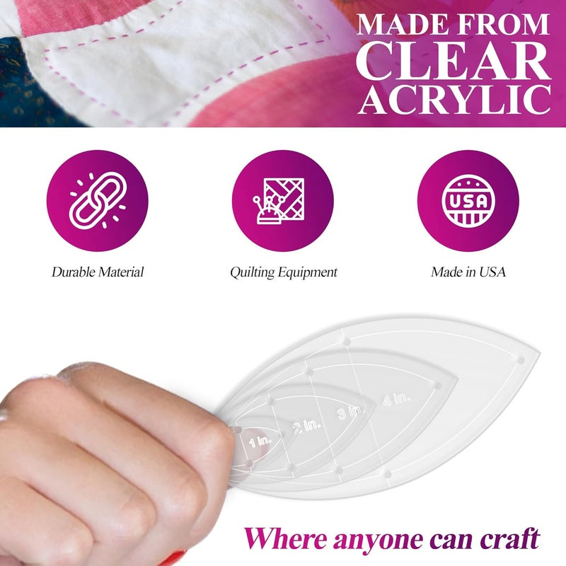 LaserThing Orange Peel Leaf Quilting Template Set | Essential Quilting Supplies for Leaf-Shaped Designs | Includes Sizes 4", 3", 2", 1" | 1/8 Clear Acrylic | Features 1/4" Seam Allowance - Image 4