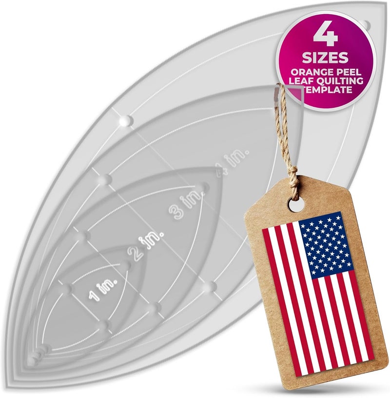 LaserThing Orange Peel Leaf Quilting Template Set | Essential Quilting Supplies for Leaf-Shaped Designs | Includes Sizes 4", 3", 2", 1" | 1/8 Clear Acrylic | Features 1/4" Seam Allowance - Image 1