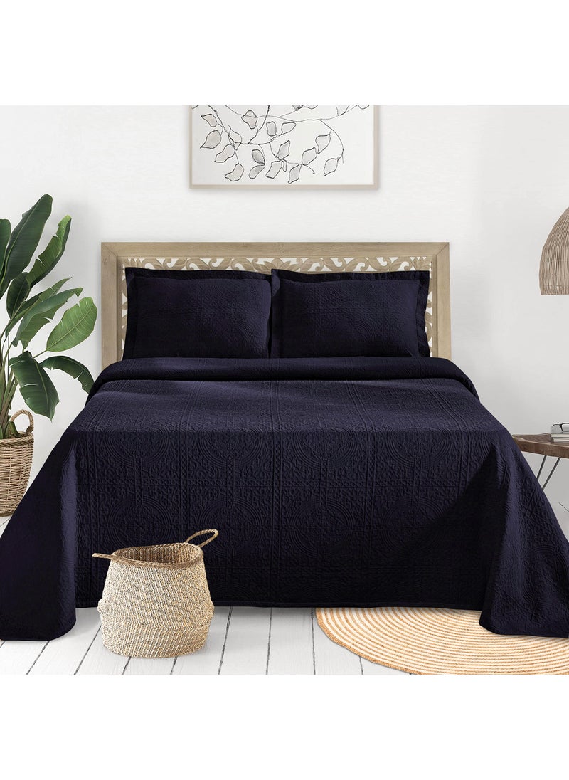 Superior Superior Cotton Fleur De Lis Bedspread Set Warm Blankets AllSeason Bedding Bedroom Decor Decorative Boho Medallion Coverlet Includes 1 Bedspread 2 Pillow Shams Full Navy Blue 