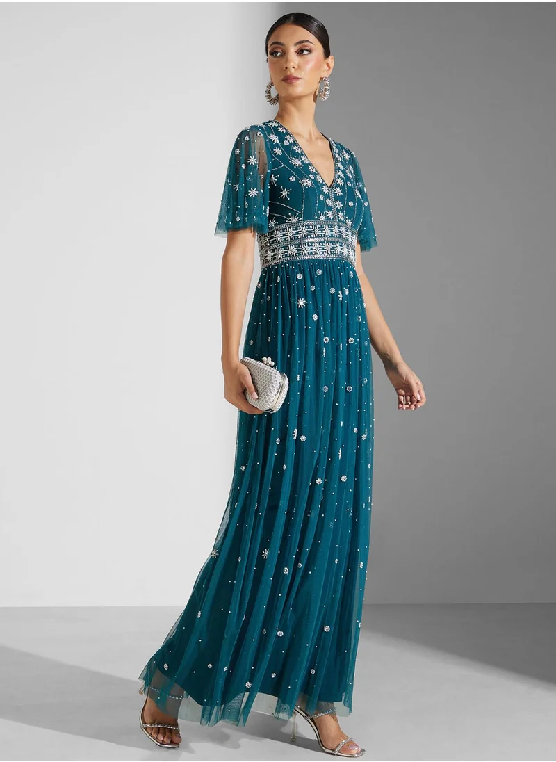 Amelia Rose Mesh Detail Embellished Dress