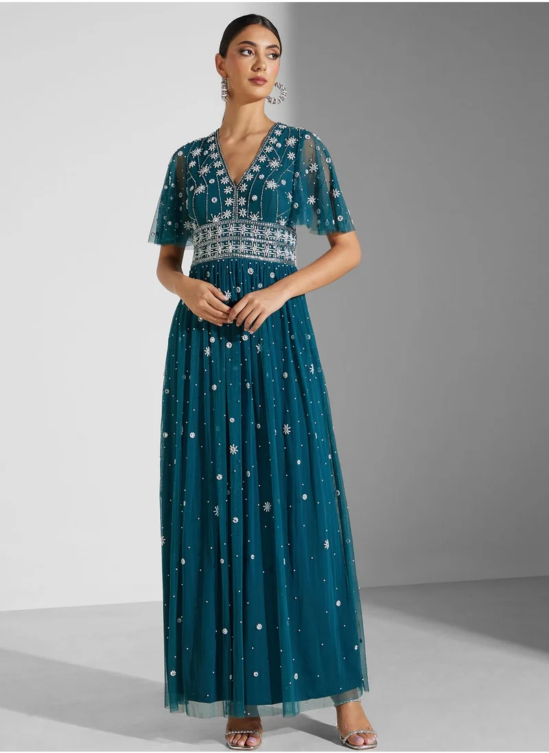 Amelia Rose Mesh Detail Embellished Dress