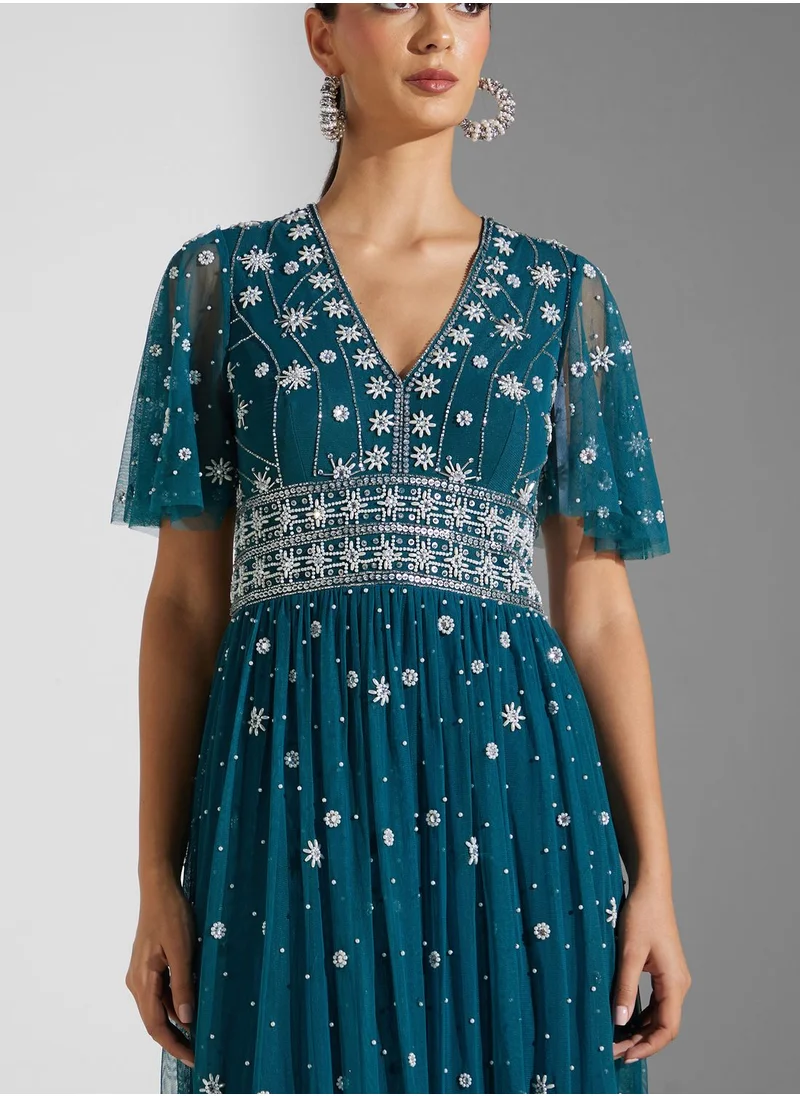 Amelia Rose Mesh Detail Embellished Dress