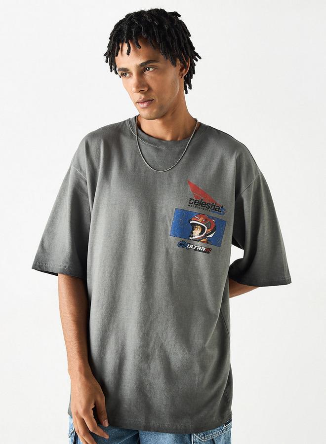 SP Characters Printed Crew Neck T-shirt with Short Sleeves - Image 1