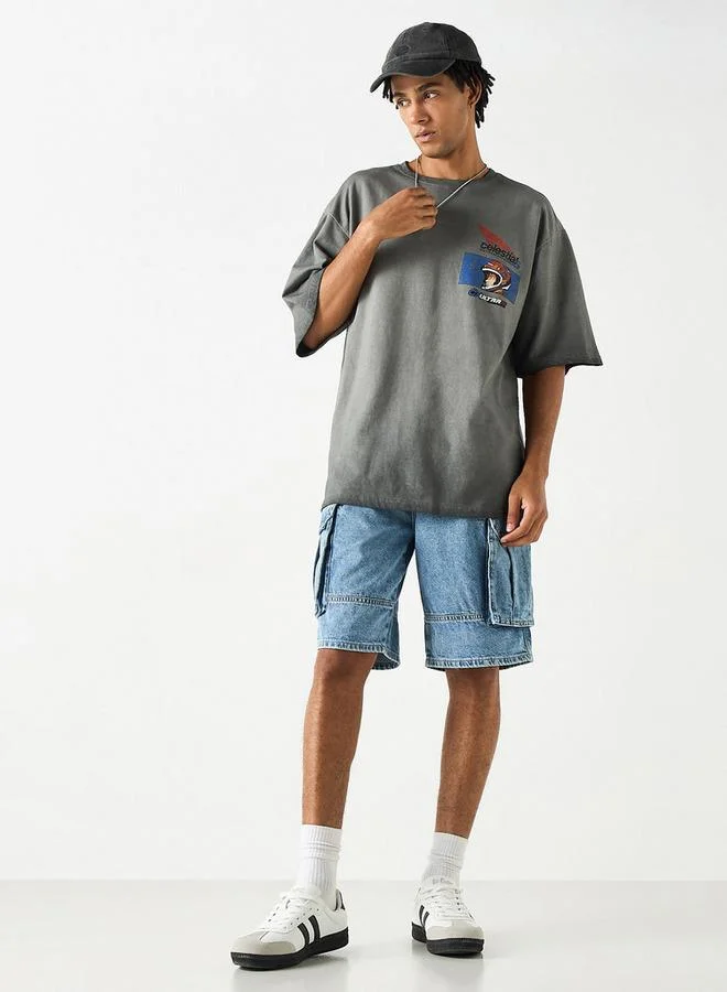 SP Characters Printed Crew Neck T-shirt with Short Sleeves