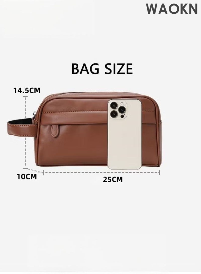 WAOKN Business Men Handbag , Retro Men Pu Leather Wrist Bag , Men Horizontal Commuting Business Bag Large Capacity with Portable Handle , PU leather fabric, waterproof and dirt resistant , unisex , brown . - Image 4