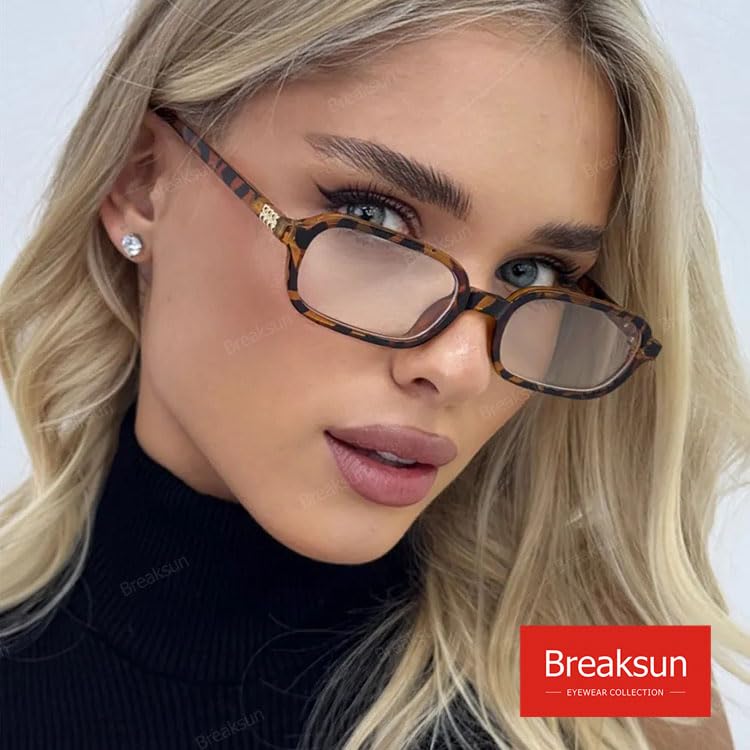 Breaksun Retro Rectangle Glasses for Women Men Small Square Blue Light Blocking Glasses Vintage Eyeglasses (Leopard) - Image 2