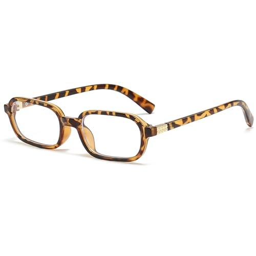 Breaksun Retro Rectangle Glasses for Women Men Small Square Blue Light Blocking Glasses Vintage Eyeglasses (Leopard) - Image 1
