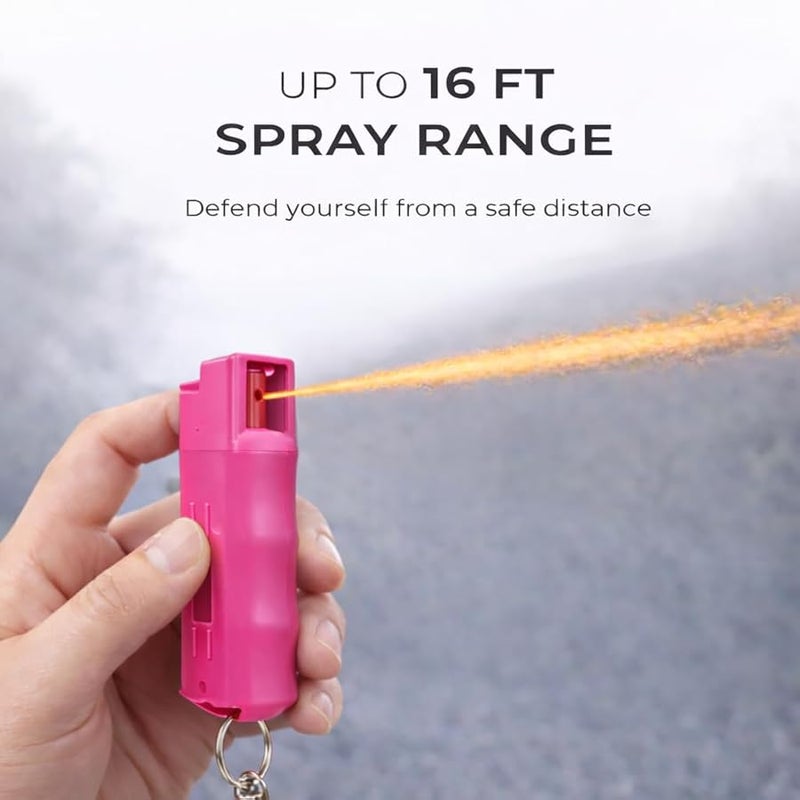 بيرن Personal Safety Alarm Keychain 130dB w/LED Flashlight & SOS + Pepper Spray Keychain Combo, Police Strength OC Spray 16 ft Range, Self Defense Kit for Women & Men, Pink - Image 4