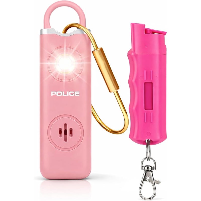 بيرن Personal Safety Alarm Keychain 130dB w/LED Flashlight & SOS + Pepper Spray Keychain Combo, Police Strength OC Spray 16 ft Range, Self Defense Kit for Women & Men, Pink - Image 1