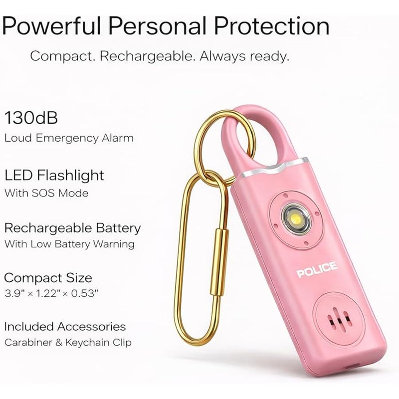 بيرن Personal Safety Alarm Keychain 130dB w/LED Flashlight & SOS + Pepper Spray Keychain Combo, Police Strength OC Spray 16 ft Range, Self Defense Kit for Women & Men, Pink - Image 2