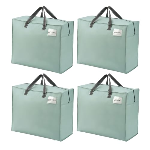 VENO 4 Pack Heavy Duty Moving Bags, Storage Bags, Packing Supplies, Top Zipper, Storage Totes for Camping, Clothes, Bedding, Comforters, Pillows (22 Gallon Light Green, 4 Pack) - Image 1