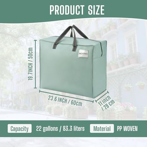 VENO 4 Pack Heavy Duty Moving Bags, Storage Bags, Packing Supplies, Top Zipper, Storage Totes for Camping, Clothes, Bedding, Comforters, Pillows (22 Gallon Light Green, 4 Pack) - Image 3
