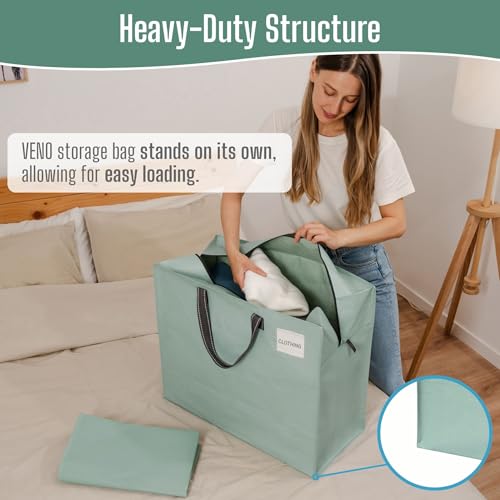 VENO 4 Pack Heavy Duty Moving Bags, Storage Bags, Packing Supplies, Top Zipper, Storage Totes for Camping, Clothes, Bedding, Comforters, Pillows (22 Gallon Light Green, 4 Pack) - Image 2