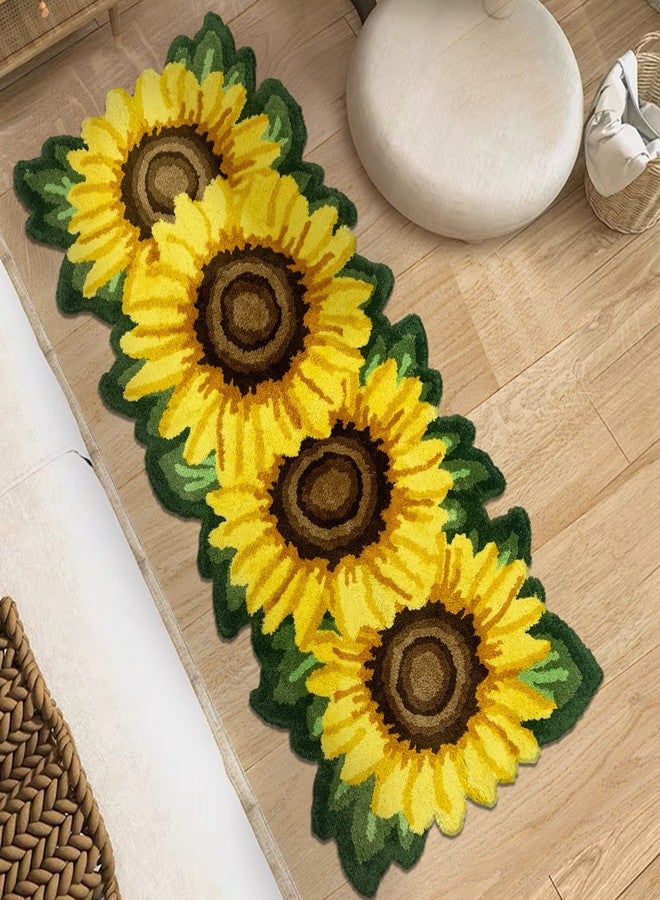 USTIDE Fluffy Sunflower Pattern Rug Handmade Sunflower Carpet Flower Shaped Area Rugs Washable Thick Runner for Bedroom Hallway Kitchen (25.6''X63'') - Image 4