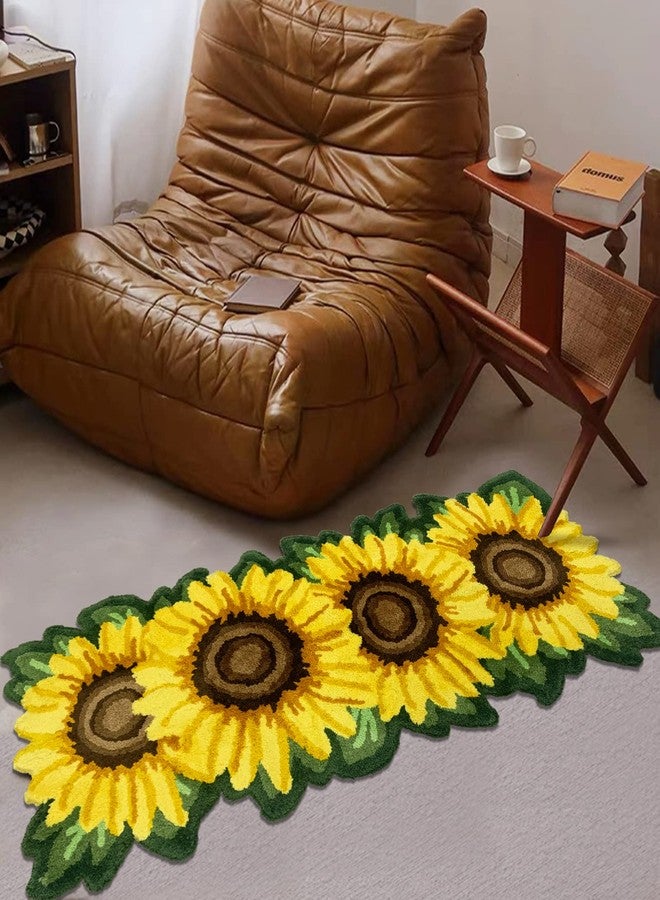 USTIDE Fluffy Sunflower Pattern Rug Handmade Sunflower Carpet Flower Shaped Area Rugs Washable Thick Runner for Bedroom Hallway Kitchen (25.6''X63'') - Image 2
