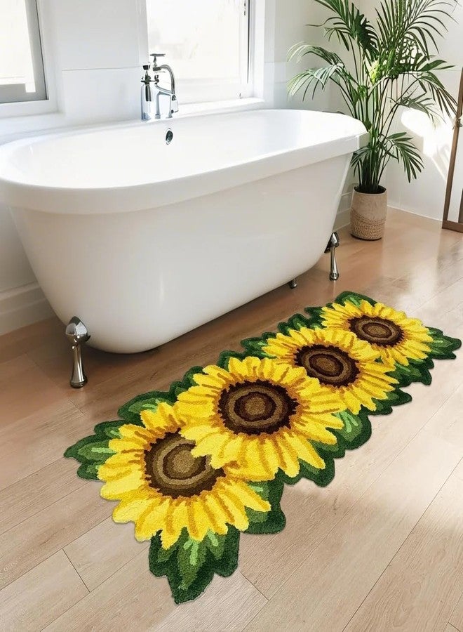 USTIDE Fluffy Sunflower Pattern Rug Handmade Sunflower Carpet Flower Shaped Area Rugs Washable Thick Runner for Bedroom Hallway Kitchen (25.6''X63'') - Image 1