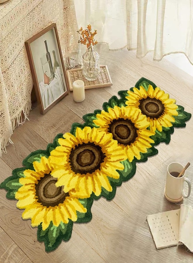 USTIDE Fluffy Sunflower Pattern Rug Handmade Sunflower Carpet Flower Shaped Area Rugs Washable Thick Runner for Bedroom Hallway Kitchen (25.6''X63'') - Image 3