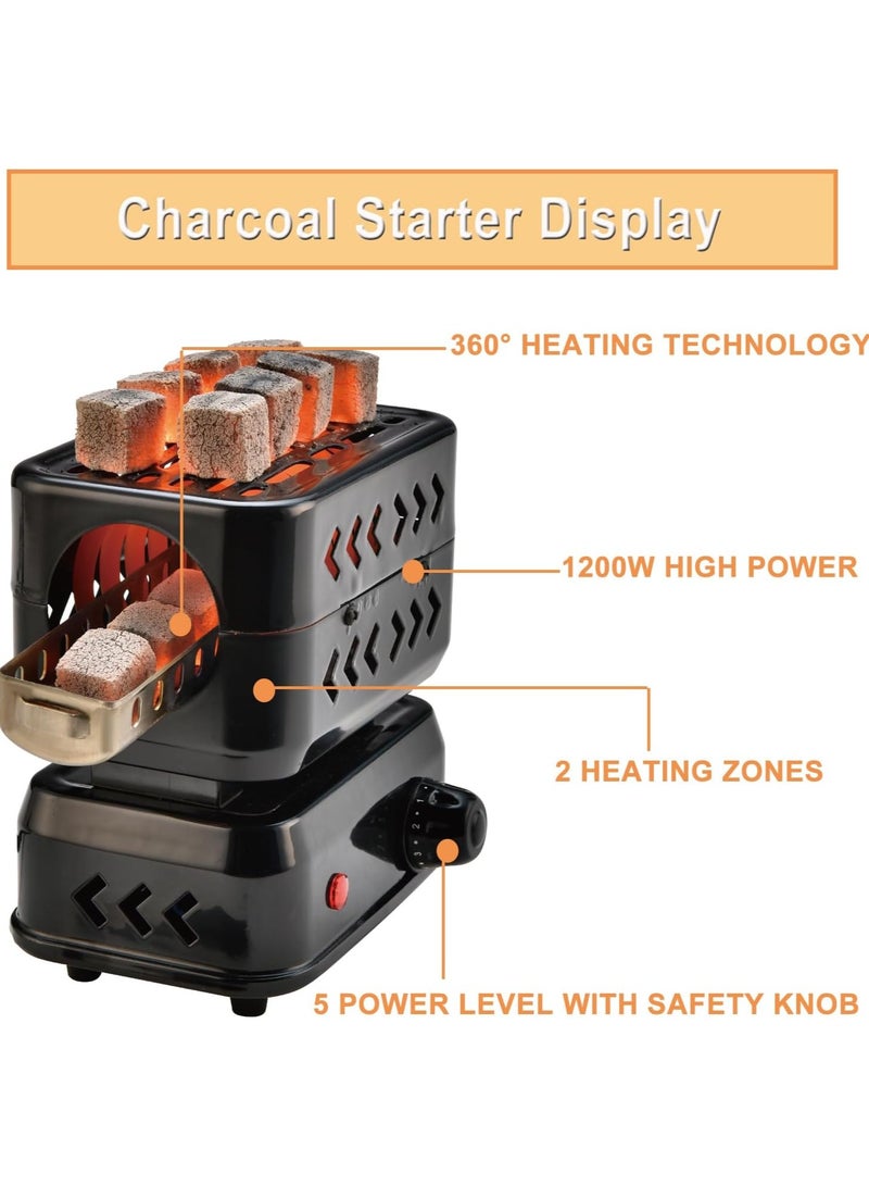 دينكس موقد فحم توربو متعدد الأغراض ثلاثي الأبعاد، موقد فحم كهربائي متعدد الأغراض، مشعل فحم جوز الهند، منطقتان للتسخين مع ملقط قابل للإزالة من الفولاذ المقاوم للصدأ، موقد ملفوف مكعب عالي الأداء بقوة 1200 واط - Image 3