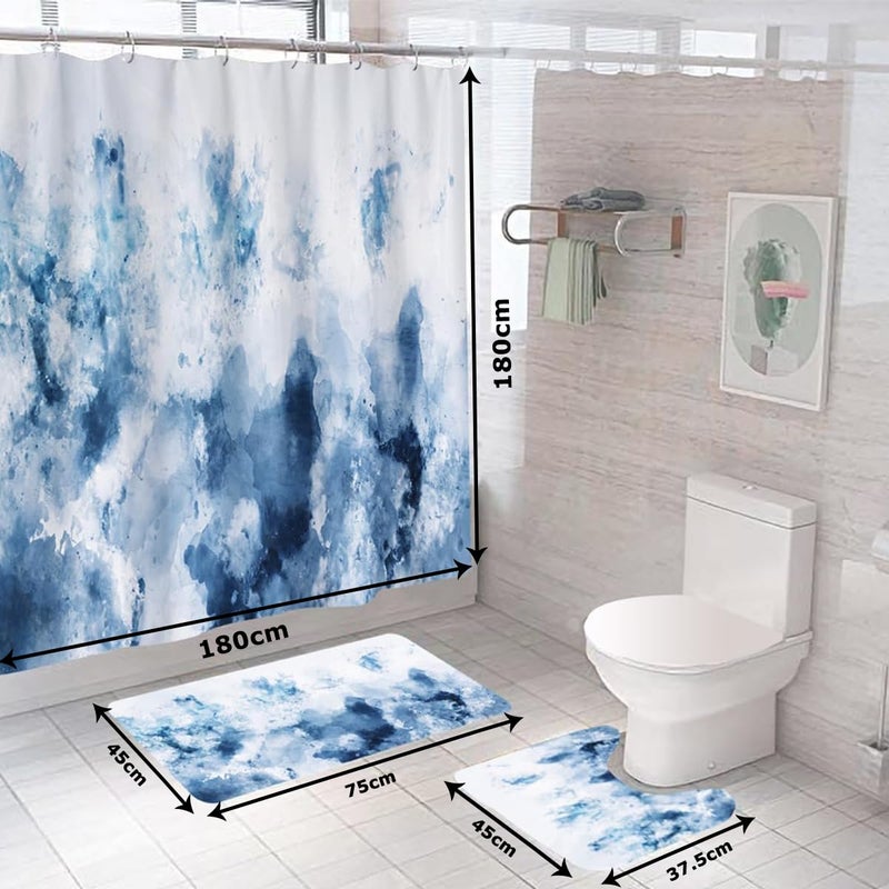 Kuber Industries Kuber Industries Shower Curtain & Bathmat Set | Non-Slip Bath mats for Bathroom | Easy-Slide Curtains | Polyester Curtain or Bathmat for Bath Décor | XTL245-3T | 3 Pcs Set | Multicolor  - Image 5