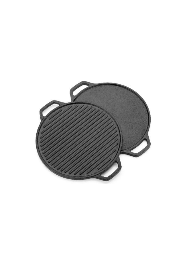 Decent 2 in 1 Pre-seasoned Cast Iron Black Tawa & Grill Plate 30 cm | Reversible Cooking Plate for Roti, Paratha, Grilling, BBQ | Gas & Induction Compatible | Naturally Non Stick | Dual Side Handle - Image 1