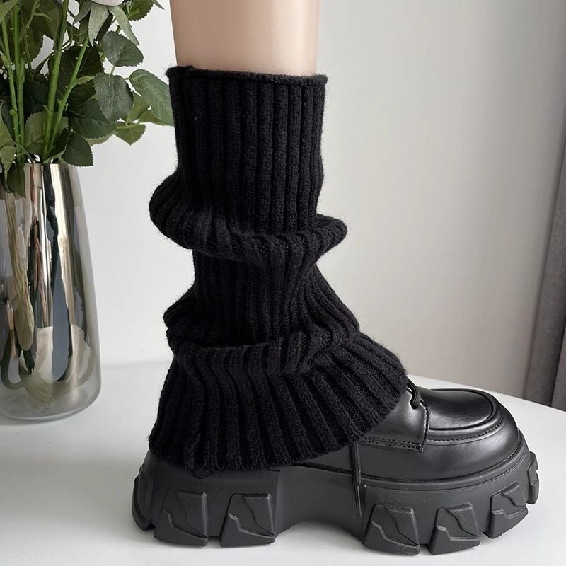 Knitted Socks White Calf Socks Autumn Winter Warm Japanese Style Lazy Jk Small Leather Shoes Slouch Socks Thick Legs Make Legs Look Slimmer - Image 1