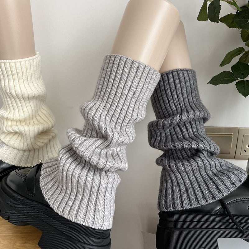 Knitted Socks White Calf Socks Autumn Winter Warm Japanese Style Lazy Jk Small Leather Shoes Slouch Socks Thick Legs Make Legs Look Slimmer - Image 4