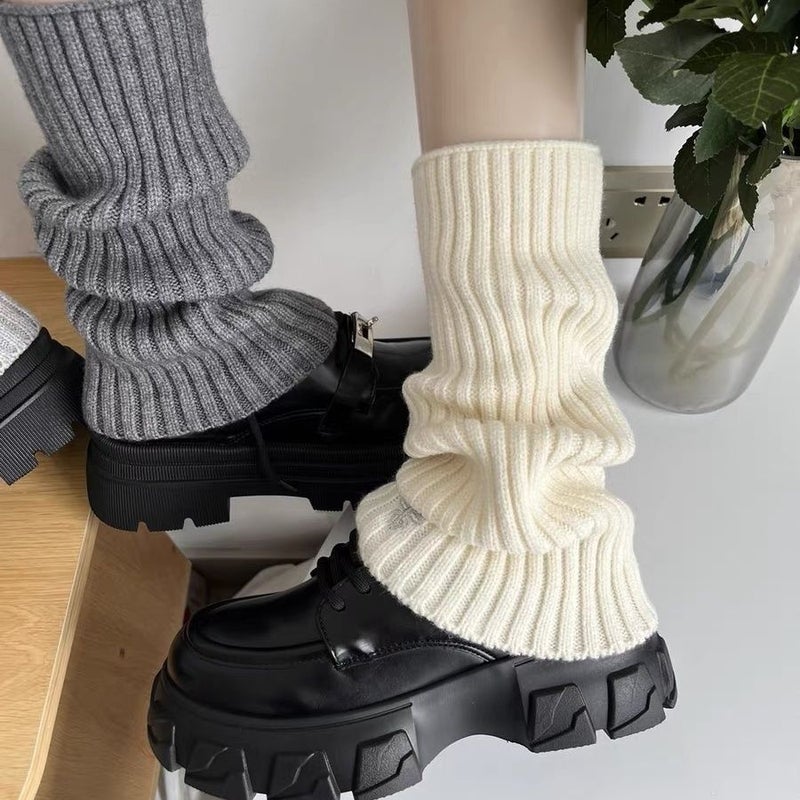 Knitted Socks White Calf Socks Autumn Winter Warm Japanese Style Lazy Jk Small Leather Shoes Slouch Socks Thick Legs Make Legs Look Slimmer - Image 3