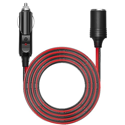Chanzon 12V/24V Car Cigarette Lighter Extension Cord - 6Ft UL 16AWG Cable with 15A Fuse - Heavy Duty Auto DC Power Plug Connector for Tire Inflators, Cleaners & Adapter - Male to Female Socket - Image 1