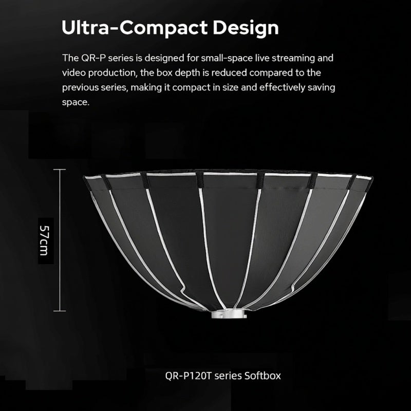 Parabolic Softbox 120cm Black: Strong Durable Metal Struts - Quick Release Installation Universal Bowen Mount for Studio Portrait Indoor Photography - Image 5