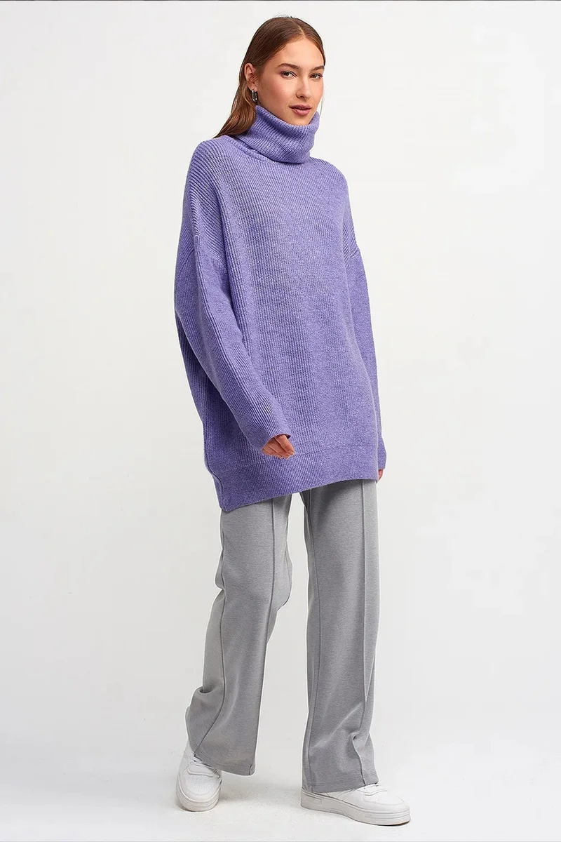 Dilvin Lavender Purple DILVIN Oversized Ribbed Turtleneck Sweater for Women | Best Price UAE