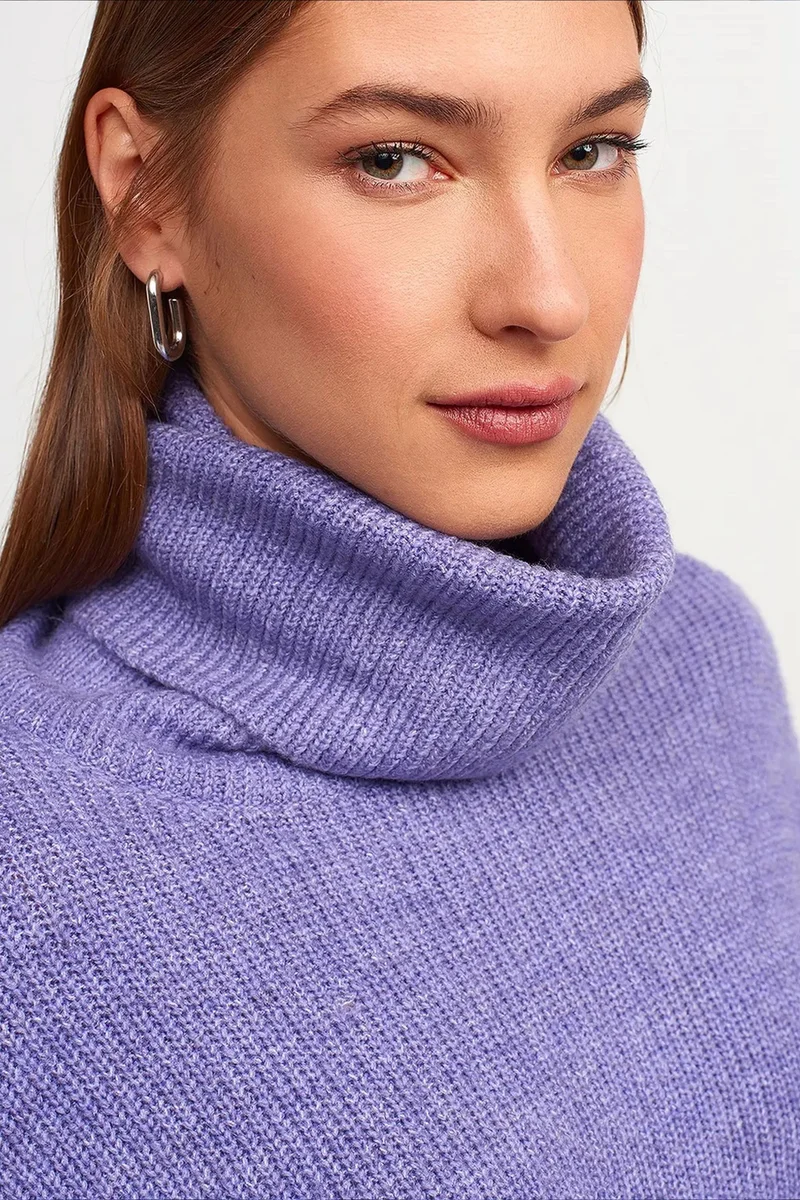 Dilvin Lavender Purple DILVIN Oversized Ribbed Turtleneck Sweater for Women | Best Price UAE
