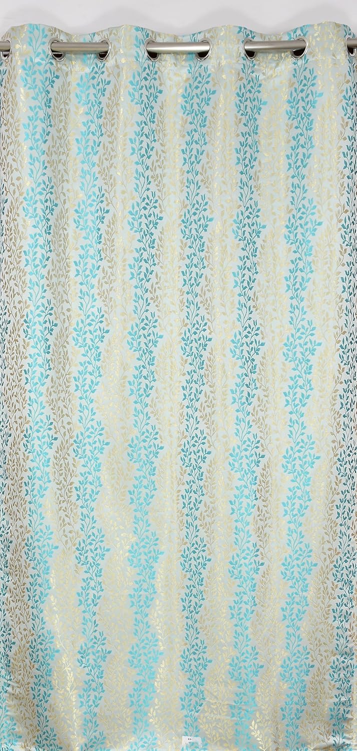 Kiara Creations Heavy Room Darkening Leaves Texture Jacquard Fabric Curtains for Door 7 Feet Set of 2 Pc Aqua