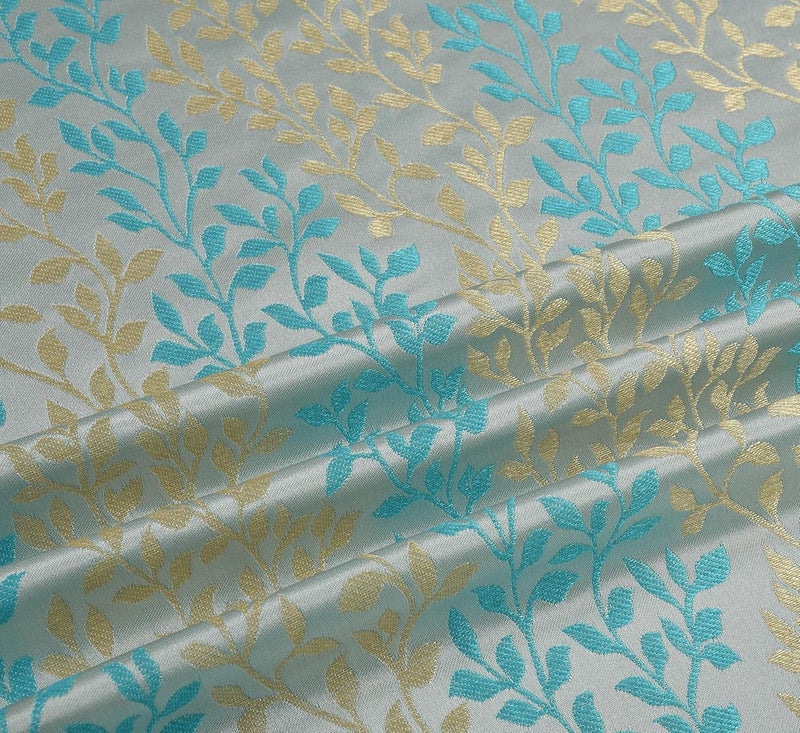 Kiara Creations Heavy Room Darkening Leaves Texture Jacquard Fabric Curtains for Door 7 Feet Set of 2 Pc Aqua
